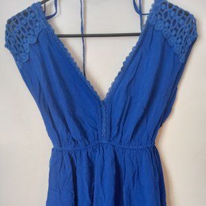 Lonely deep blue sundress with lace accent